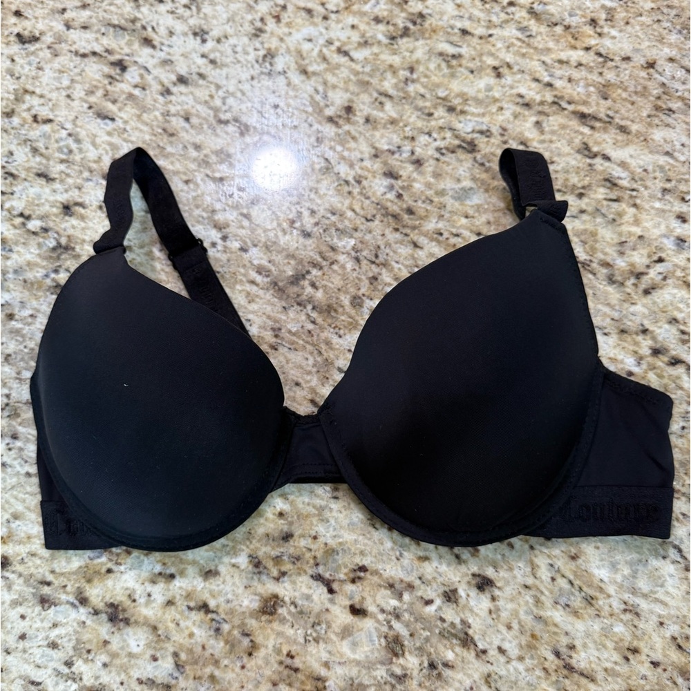 Juicy Couture Logo Spellout Minimalist Black Underwire Push Up Bra 38C
